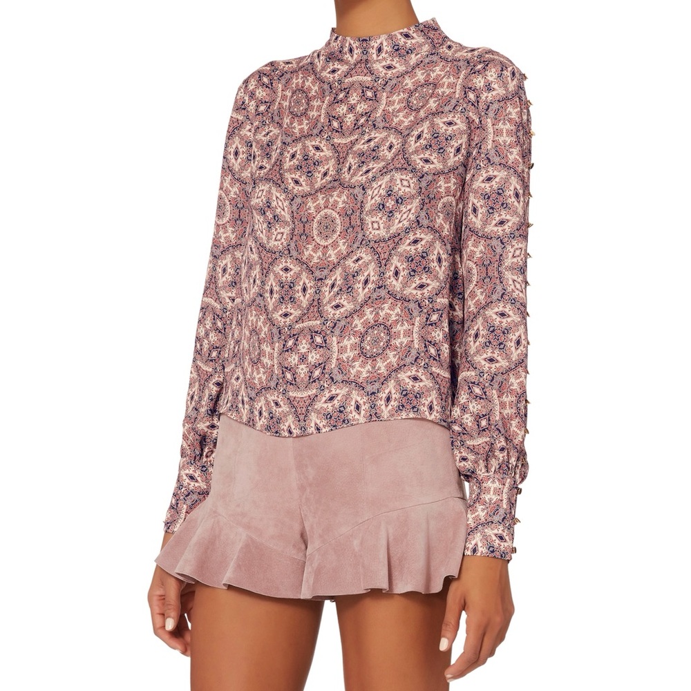 Intermix Candice paisley silk blouse gold buttons